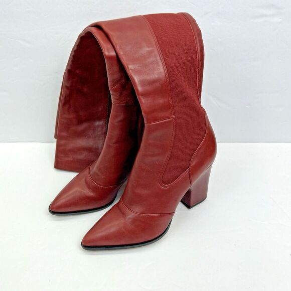 Sam Edelman Shoes - Sam Edelman Natasha Over The Knee Leather Boots Maroon Red Zip Club Party